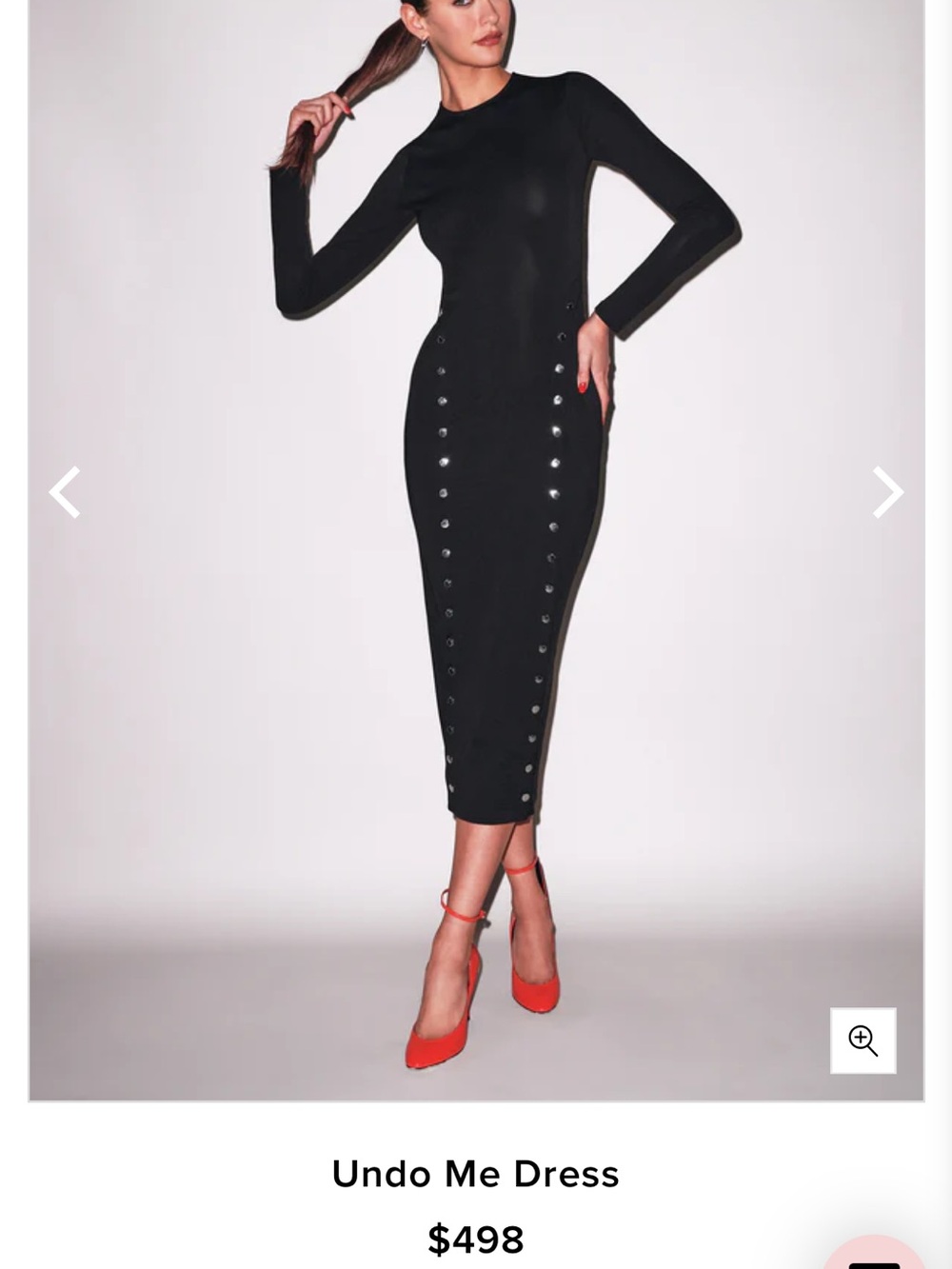 Fleur du Mal Black Long Sleeve Midi Dress with Snap Detail